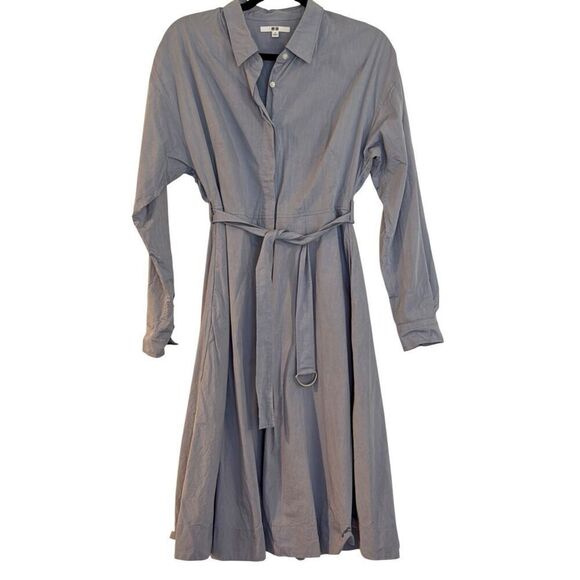 Uniqlo blue 100% cotton long sleeve shirt dress with belt M - Picture 1 of 11